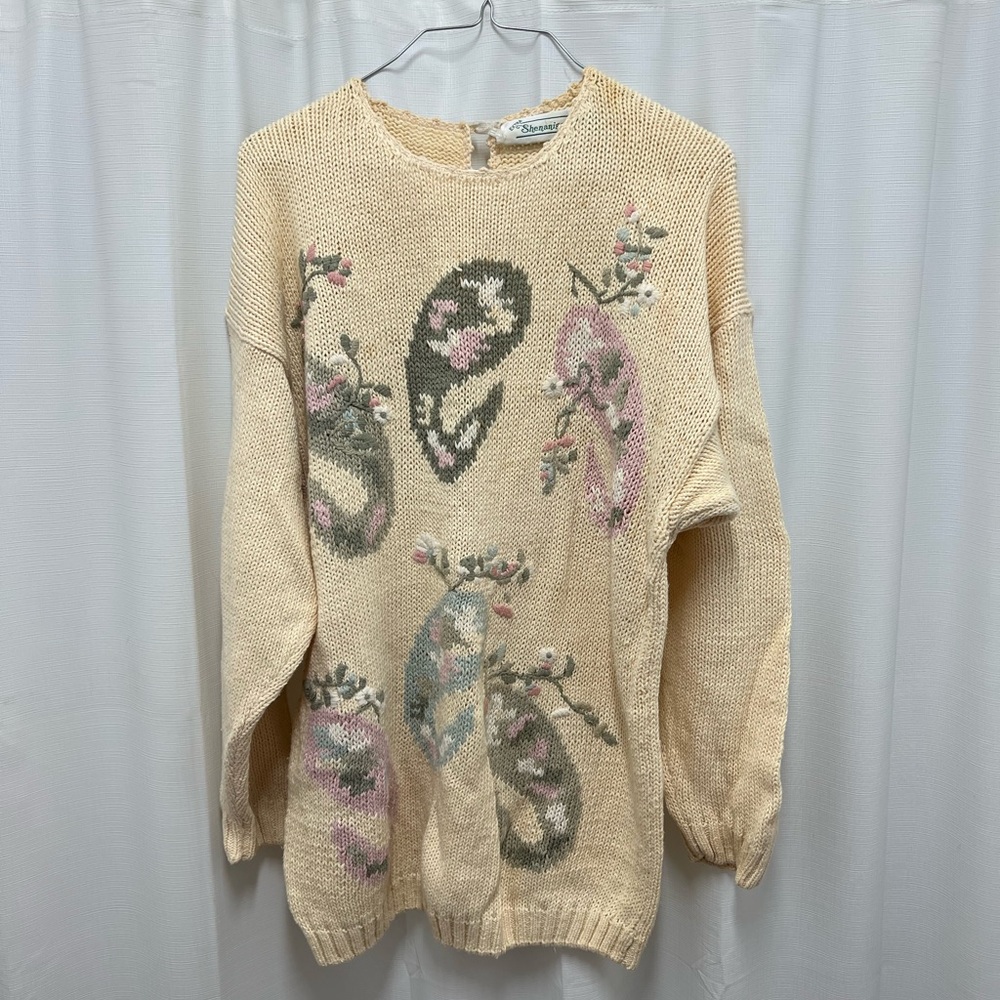 Vintage Cream Sweater with Floral Paisley Design